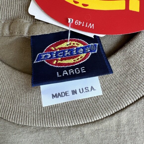 Vintage Dickies Men’s Pocket T Shirt Sz L Tan Brown Made USA Single Stitch NWT - Picture 3 of 8